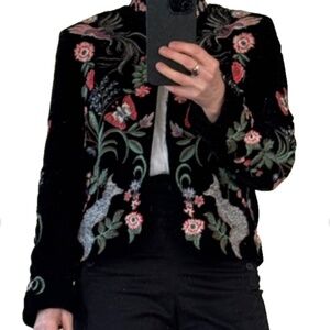 ZARA velvet blazer women's embroidered floral kimono jacket